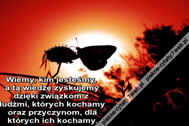 Wiemy, kim jesteśmy, a tą wiedzę zyskujemy dzięki związkom z ludźmi, których kochamy oraz przyczynom, dla których ich kochamy.