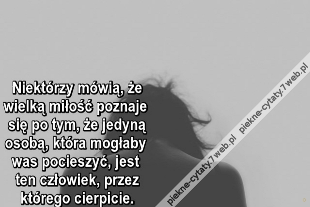 Niektórzy mówią, że wielką miłość poznaje się po tym, że jedyną osobą, która mogłaby was pocieszyć, jest ten człowiek, przez którego cierpicie.