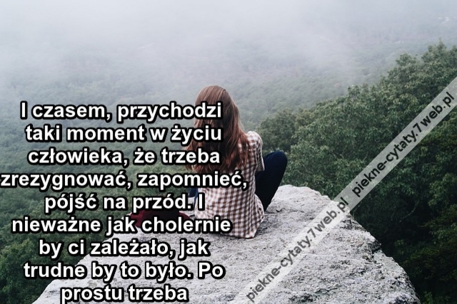 I czasem, przychodzi taki moment w życiu człowieka, że trzeba zrezygnować, zapomnieć, pójść na przód. I nieważne jak cholernie by ci zależało, jak trudne by to było. Po prostu trzeba