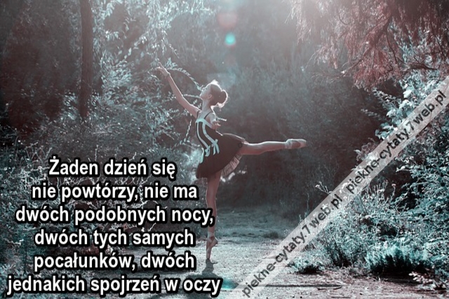 Żaden dzień się nie powtórzy, nie ma dwóch podobnych nocy, dwóch tych samych pocałunków, dwóch jednakich spojrzeń w oczy