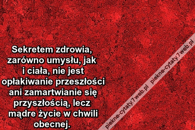 Sekretem zdrowia, zarówno umysłu, jak i ciała, nie jest opłakiwanie przeszłości ani zamartwianie się przyszłością, lecz mądre życie w chwili obecnej.