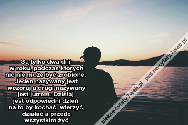 Są tylko dwa dni w roku, podczas których nic nie może być zrobione. Jeden nazywany jest wczoraj a drugi nazywany jest jutrem. Dzisiaj jest odpowiedni dzień na to by kochać, wierzyć, działać a przede wszystkim żyć