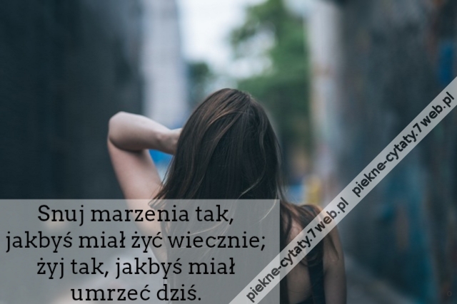 Snuj marzenia tak, jakbyś miał żyć wiecznie; żyj tak, jakbyś miał umrzeć dziś.