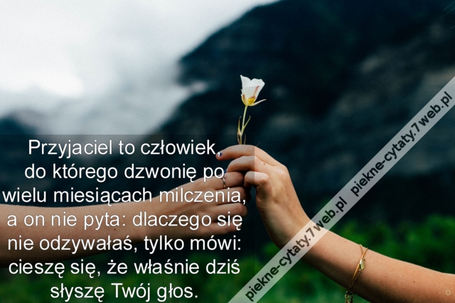 Przyjaciel to człowiek, do którego dzwonię po wielu miesiącach milczenia, a nie pyta: dlaczego się nie odzywałaś, tylko mówi: cieszę się, że właśnie dziś słyszę Twój głos.