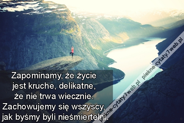 Zapominamy, że życie jest kruche, delikatne, że nie trwa wiecznie. Zachowujemy się wszyscy, jak byśmy byli nieśmiertelni.