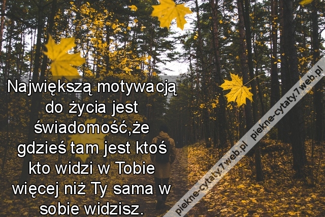 Największą motywacją do życia jest świadomość, że gdzieś tam jest ktoś kto widzi w Tobie więcej niż Ty sama w sobie widzisz.