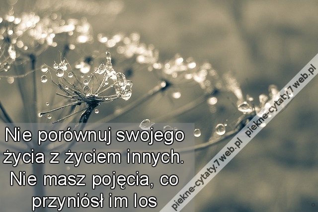 Nie porównuj swojego życia z życiem innych. Nie masz pojęcie, co przyniósł im los