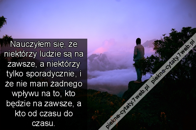 Nauczyłem się, że niektórzy ludzie są na zawsze, a niektórzy tylko sporadycznie, i że nie mam żadnego wpływu na to, kto będzie na zawsze, a kto od czasu do czasu.