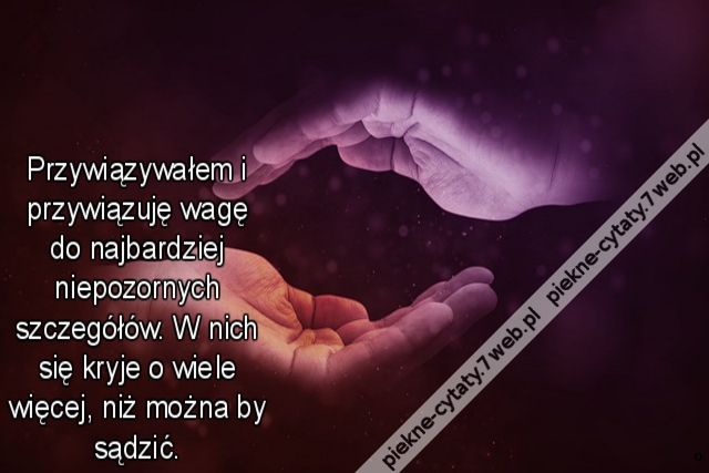 Przywiązywałem i przywiązuję wagę do najbardziej niepozornych szczegółów. W nich się kryje o wiele więcej, niż można by sądzić.