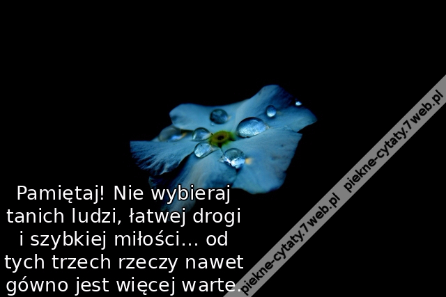 Pamiętaj! Nie wybieraj tanich ludzi, łatwej drogi i szybkiej miłości… od tych trzech rzeczy nawet gówno jest więcej warte.