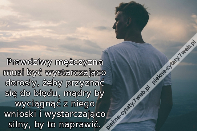 Prawdziwy mężczyzna musi być wystarczająco dorosły, żeby przyznać się do błędu, mądry by wyciągnąć z niego wnioski i wystarczająco silny, by to naprawić.