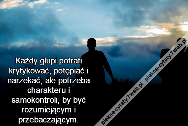 Każdy głupi potrafi krytykować, potępiać i narzekać, ale potrzeba charakteru i samokontroli, by być rozumiejącym i przebaczającym.