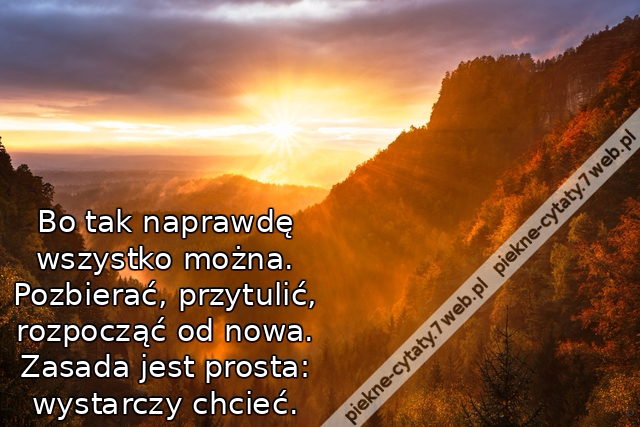 Bo tak naprawdę wszystko można. Pozbierać, przytulić, rozpocząć od nowa. Zasada jest prosta: wystarczy chcieć.