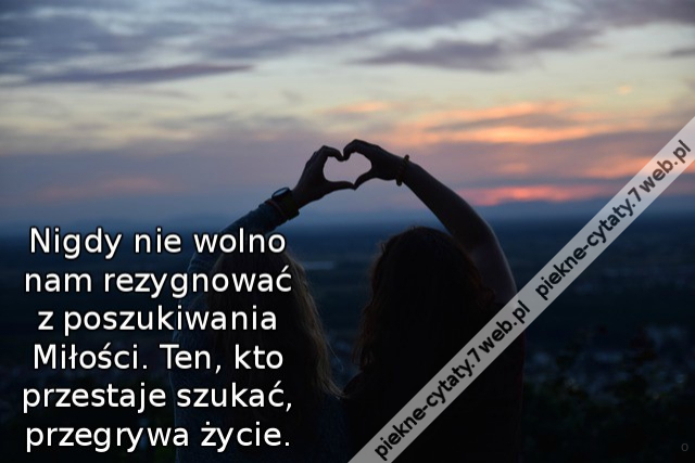 Nigdy nie wolno nam rezygnować z poszukiwania Miłości. Ten, kto przestaje szukać, przegrywa życie.