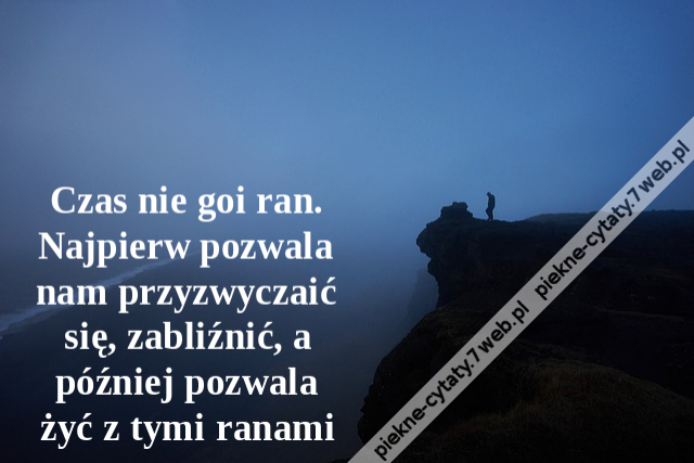 Czas nie goi ran. Najpierw pozwala nam przyzwyczaić się, zabliźnić, a później pozwala żyć z tymi ranami