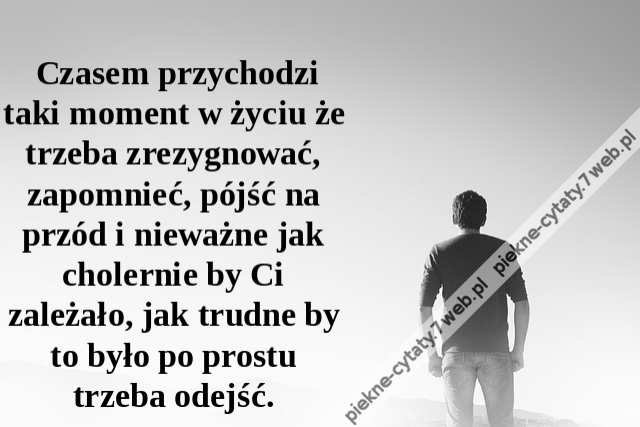 Czasem przychodzi taki moment w życiu że trzeba zrezygnować, zapomnieć, pójść na przód i nieważne jak cholernie by Ci zależało, jak trudne by to było po prostu trzeba odejść.