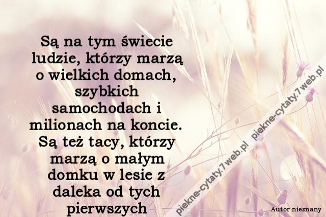 Są na tym świecie ludzie, którzy marzą o wielkich domach, szybkich samochodach i milionach na koncie. Są też tacy, którzy marzą o małym domku w lesie z daleka od tych pierwszych