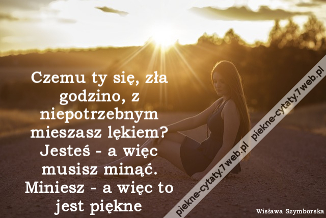 Czemu ty się, zła godzino, z niepotrzebnym mieszasz lękiem? Jesteś - a więc musisz minąć. Miniesz - a więc to jest piękne