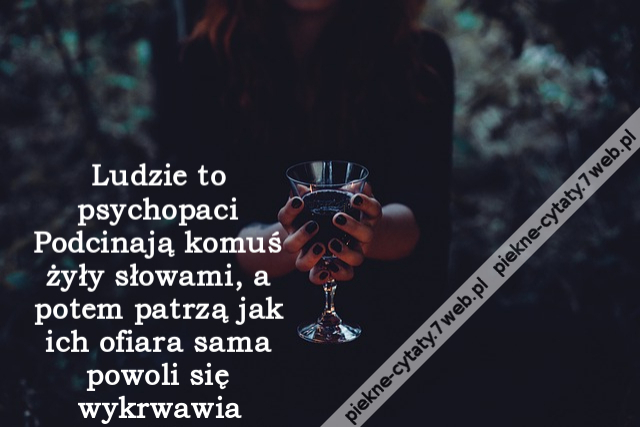 Ludzie to psychopaci Podcinają komuś żyły słowami, a potem patrzą jak ich ofiara sama powoli się wykrwawia