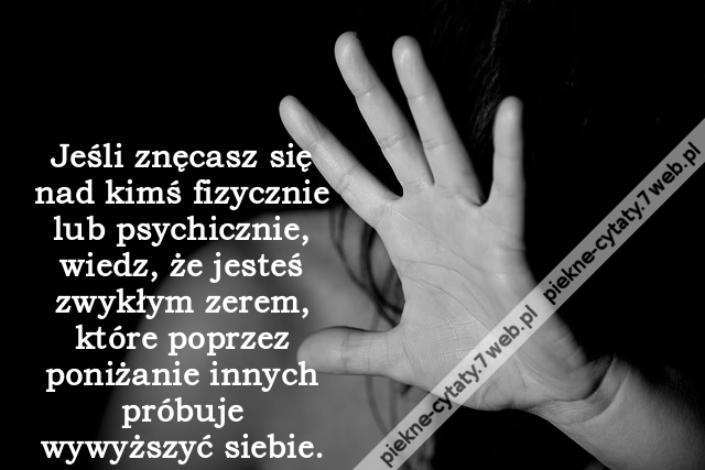 Jeśli znęcasz się nad kimś fizycznie lub psychicznie, wiedz, że jesteś zwykłym zerem, które poprzez poniżanie innych próbuje wywyższyć siebie.