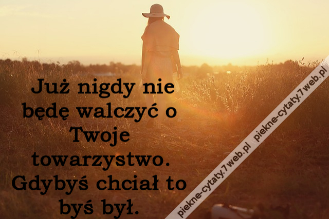 Już nigdy nie będę walczyć o Twoje towarzystwo. Gdybyś chciał to byś był.