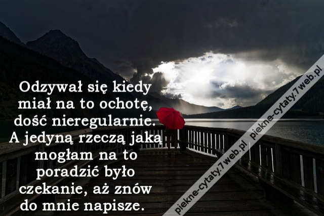 Odzywał się kiedy miał na to ochotę, dość nieregularnie. A jedyną rzeczą jaką mogłam na to poradzić było czekanie, aż znów do mnie napisze.