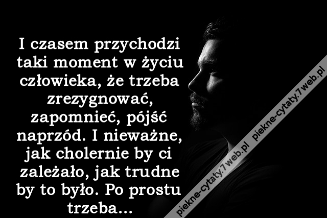 I czasem przychodzi taki moment w życiu człowieka, że trzeba zrezygnować, zapomnieć, pójść naprzód. I nieważne, jak cholernie by ci zależało, jak trudne by to było. Po prostu trzeba…