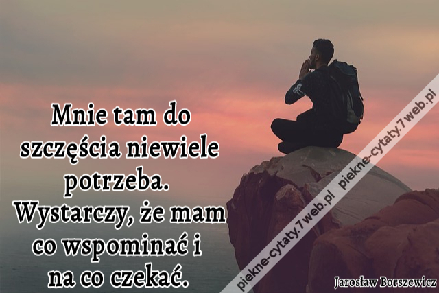 Mnie tam do szczęścia niewiele potrzeba. Wystarczy, że mam co wspominać i na co czekać.