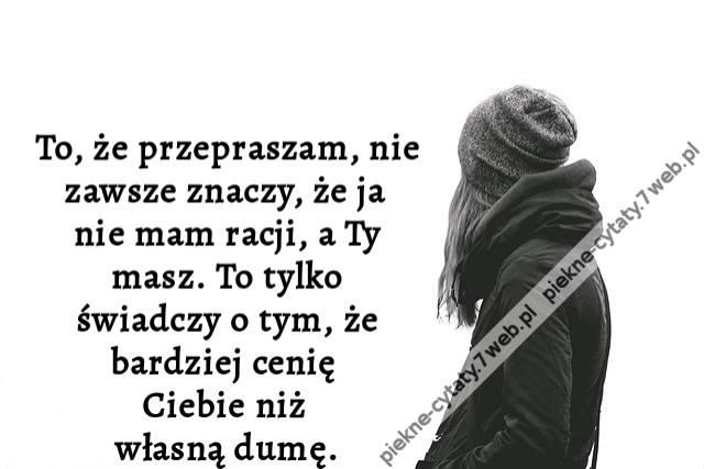 To, że przepraszam, nie zawsze znaczy, że ja nie mam racji, a Ty masz. To tylko świadczy o tym, że bardziej cenię Ciebie niż własną dumę.