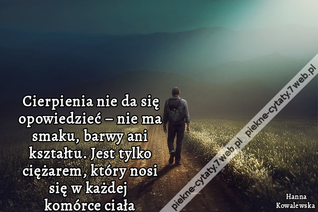 Cierpienia nie da się opowiedzieć – nie ma smaku, barwy ani kształtu. Jest tylko ciężarem, który nosi się w każdej komórce ciała