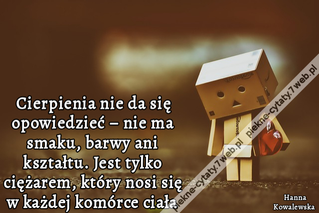 Cierpienia nie da się opowiedzieć – nie ma smaku, barwy ani kształtu. Jest tylko ciężarem, który nosi się w każdej komórce ciała