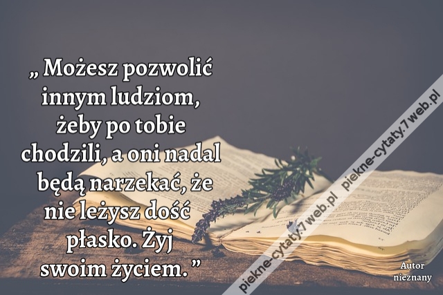 „ Możesz pozwolić innym ludziom, żeby po tobie chodzili, a oni nadal będą narzekać, że nie leżysz dość płasko. Żyj swoim życiem. ”