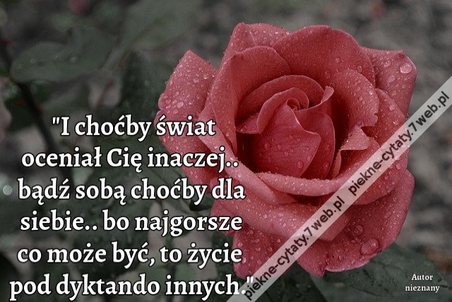 I choćby świat oceniał Cię inaczej.. bądź sobą choćby dla siebie.. bo najgorsze co może być, to życie pod dyktando innych.