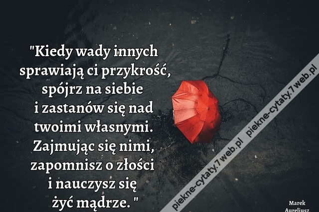 Kiedy wady innych sprawiają ci przykrość, spójrz na siebie i zastanów się nad twoimi własnymi. Zajmując się nimi, zapomnisz o złości i nauczysz się żyć mądrze.