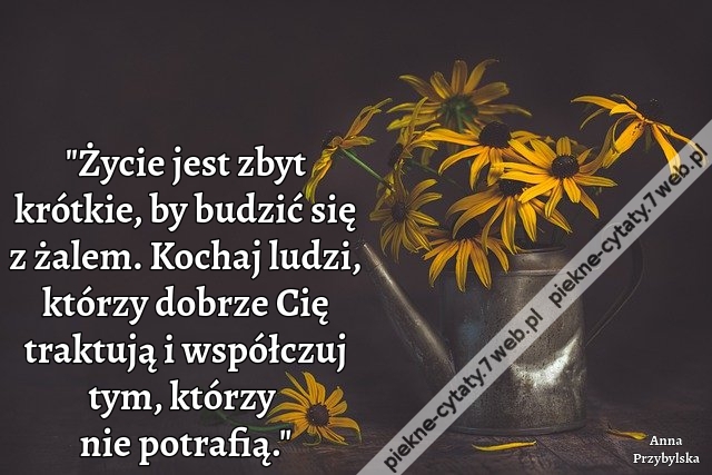 Życie jest zbyt krótkie, by budzić się z żalem. Kochaj ludzi, którzy dobrze Cię traktują i współczuj tym, którzy nie potrafią.