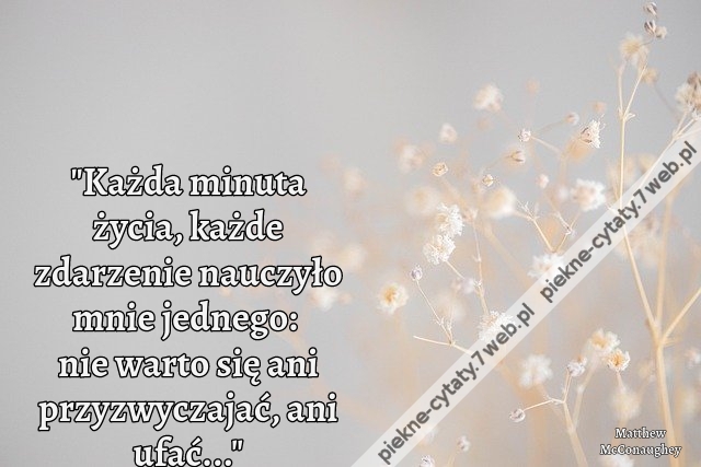 Każda minuta życia, każde zdarzenie nauczyło mnie jednego: nie warto się ani przyzwyczajać, ani ufać...