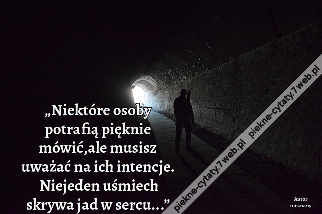 „Niektóre osoby potrafią pięknie mówić,ale musisz uważać na ich intencje. Niejeden uśmiech skrywa jad w sercu...”