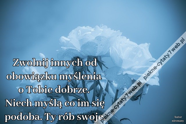 Zwolnij innych od obowiązku myślenia o Tobie dobrze. Niech myślą co im się podoba. Ty rób swoje.