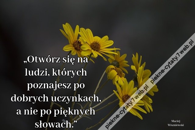 „Otwórz się na ludzi, których poznajesz po dobrych uczynkach, a nie po pięknych słowach.”