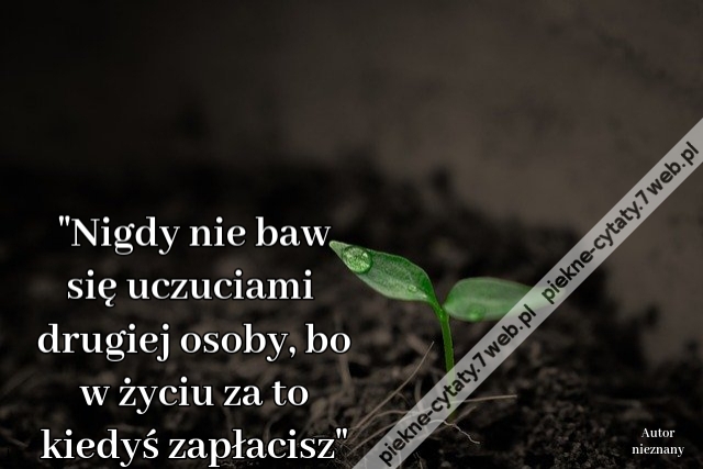 Nigdy nie baw się uczuciami drugiej osoby, bo w życiu za to kiedyś zapłacisz