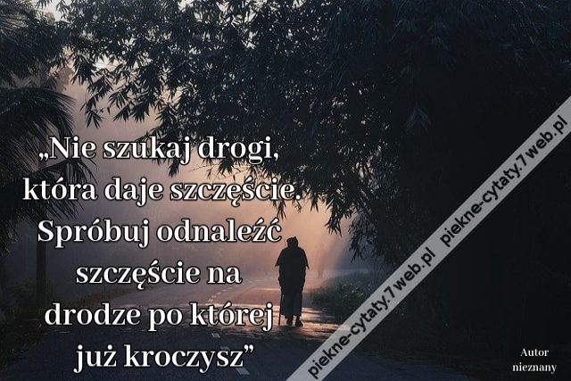 „Nie szukaj drogi, która daje szczęście. Spróbuj odnaleźć szczęście na drodze po której już kroczysz”