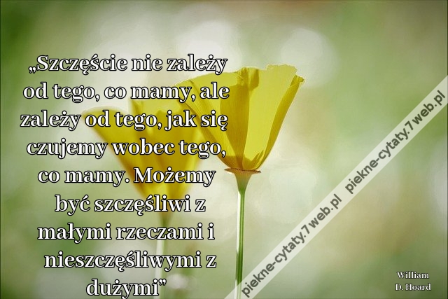 „Szczęście nie zależy od tego, co mamy, ale zależy od tego, jak się czujemy wobec tego, co mamy. Możemy być szczęśliwi z małymi rzeczami i nieszczęśliwym z dużymi”