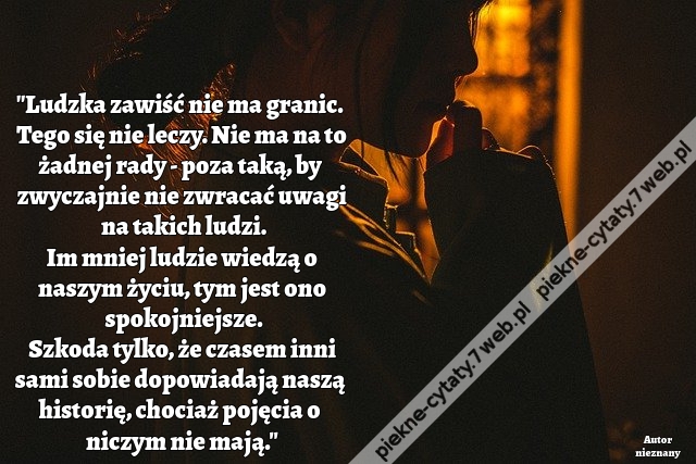 Ludzka zawiść nie ma granic. Tego się nie leczy. Nie ma na to żadnej rady - poza taką, by zwyczajnie nie zwracać uwagi na takich ludzi. Im mniej ludzie wiedzą o naszym życiu, tym jest ono spokojniejsze. Szkoda tylko, że czasem inni sami sobie dopowiadają