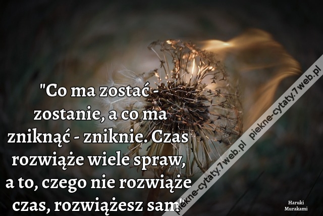 Co ma zostać - zostanie, a co ma zniknąć - zniknie. Czas rozwiąże wiele spraw, a to, czego nie rozwiąże czas, rozwiążesz sam