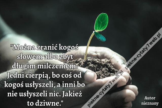 Można zranić kogoś słowem albo zbyt długim milczeniem. Jedni cierpią, bo coś od kogoś usłyszeli, a inni bo nie usłyszeli nic. Jakież to dziwne.