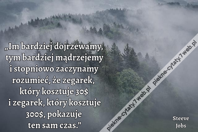 „Im bardziej dojrzewamy, tym bardziej mądrzejemy i stopniowo zaczynamy rozumieć, że zegarek, który kosztuje 30$ i zegarek, który kosztuje 300$, pokazuje ten sam czas.”