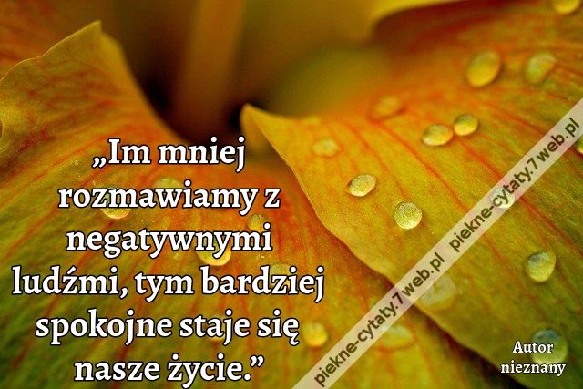 „Im mniej rozmawiamy z negatywnymi ludźmi, tym bardziej spokojne staje się nasze życie.”