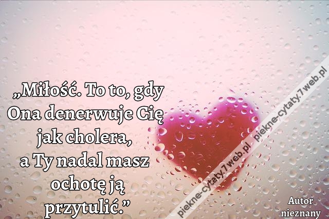 „Miłość. To to, gdy Ona denerwuje Cię jak cholera, a Ty nadal masz ochotę ją przytulić.”