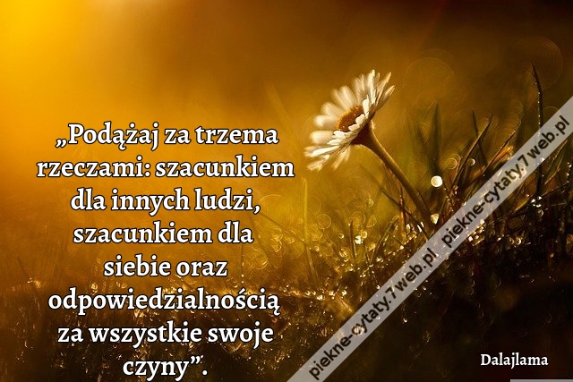 „Podążaj za trzema rzeczami: szacunkiem dla innych ludzi, szacunkiem dla siebie oraz odpowiedzialnością za wszystkie swoje czyny”.