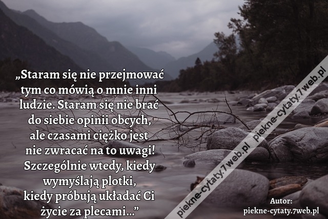 „Staram się nie przejmować tym co mówią o mnie inni ludzie, staram się nie brać do siebie opinii obcych, ale czasami ciężko jest nie zwracać na to uwagi! Szczególnie wtedy, kiedy wymyślają plotki, kiedy próbują układać Ci życie za plecami…”